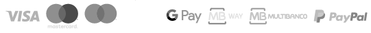 Métodos de pagamento: Visa, Mastercard, Maestro, Apple Pay, Google Pay, MB Way, Multibanco, PayPal
